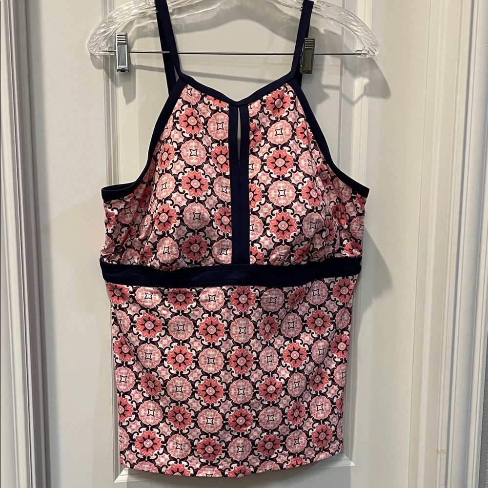 Lands' End Pink and Navy Floral Tankini Top